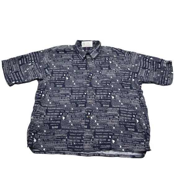 US Polo Jeans Co Shirt Mens XL Blue All Over Print Spell out Hawaiian Button Up - Picture 1 of 16